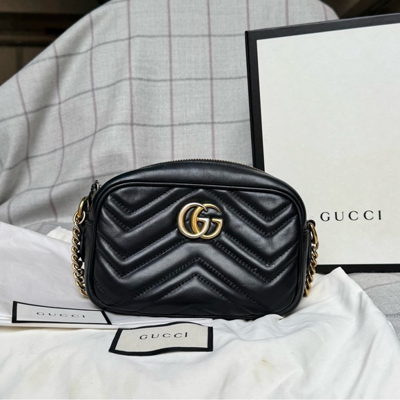 Gucci GG Marmont Mini Camera Bag - Black Leather Shoulder 100% Authentic - Picture 1 of 11